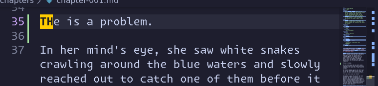 A screenshot of the highlight function putting “TH” in “THe” in bright yellow